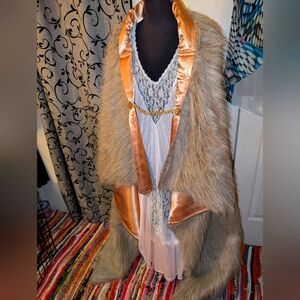 Elegant Faux Fur Shawl with Satin Trim